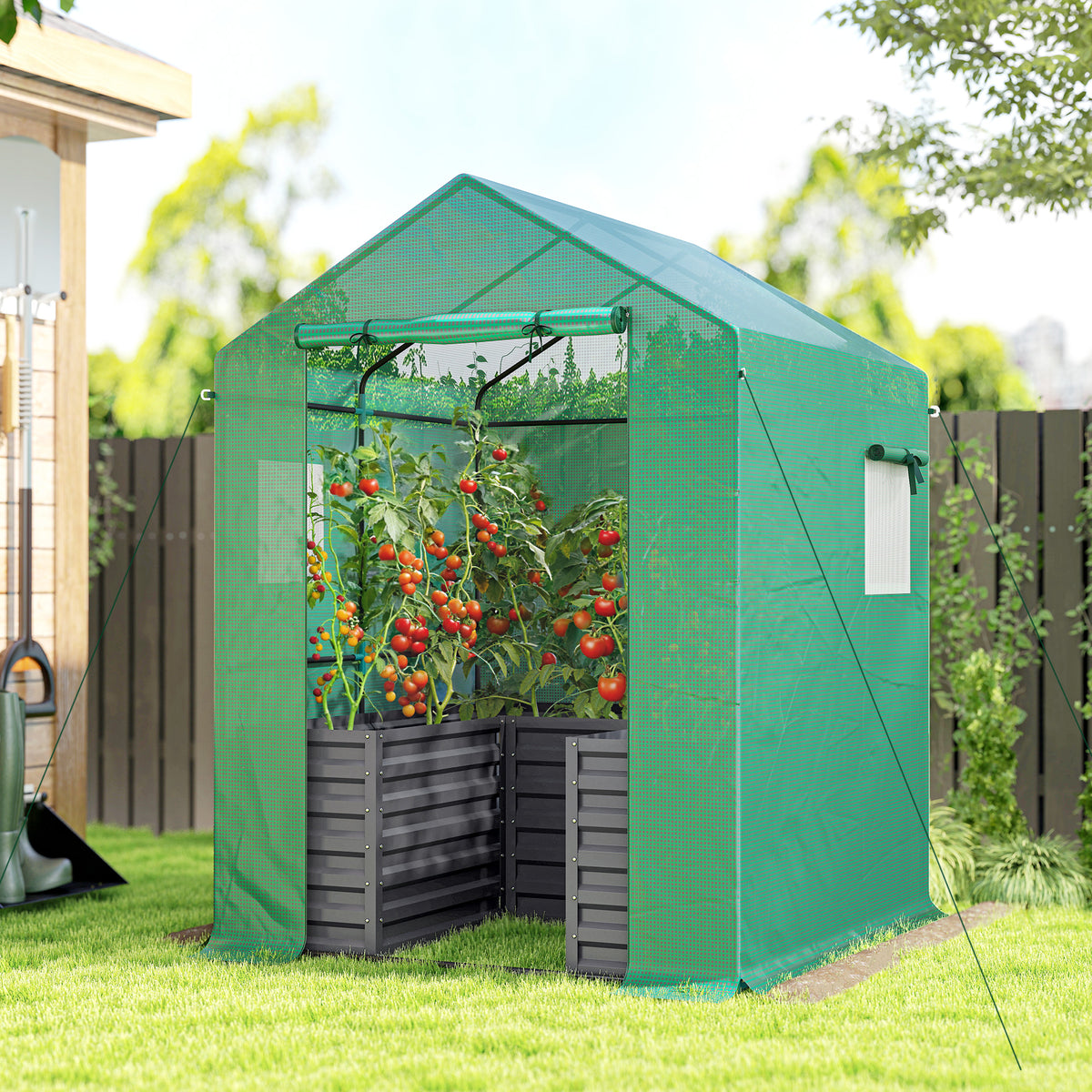 Galvanized Steel Greenhouse with Roll Up Door 56x56x75