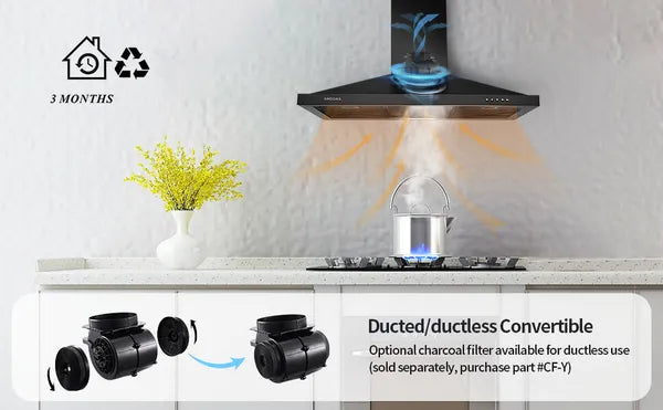 36 Inch Black Stainless Steel Wall Mount Range Hood