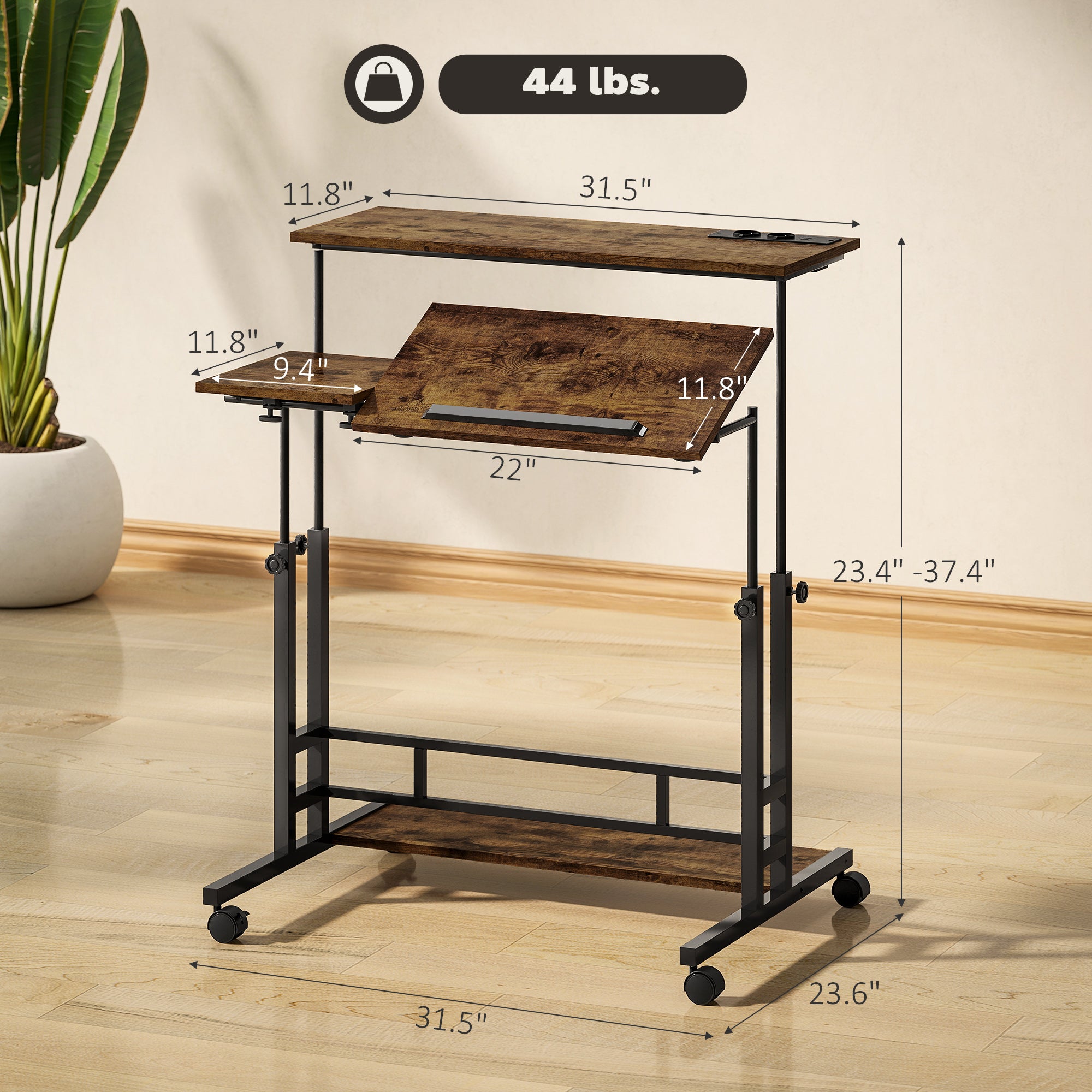Adjustable Standing Desk with Power Outlets & Tiltable Top