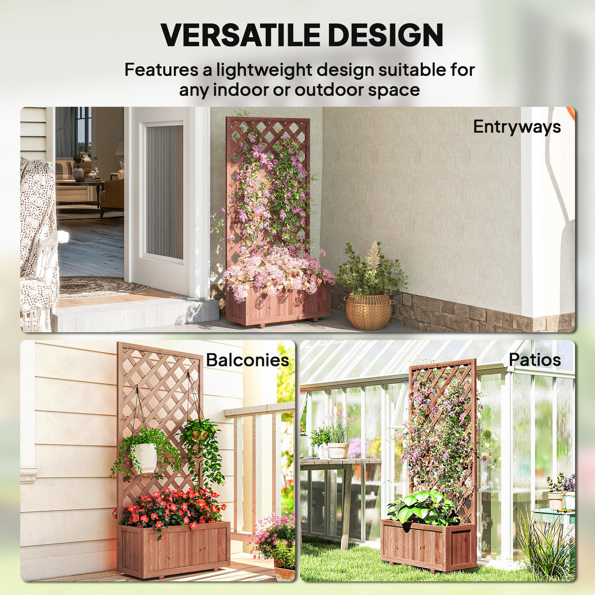 Wooden Raised Garden Bed With Trellis