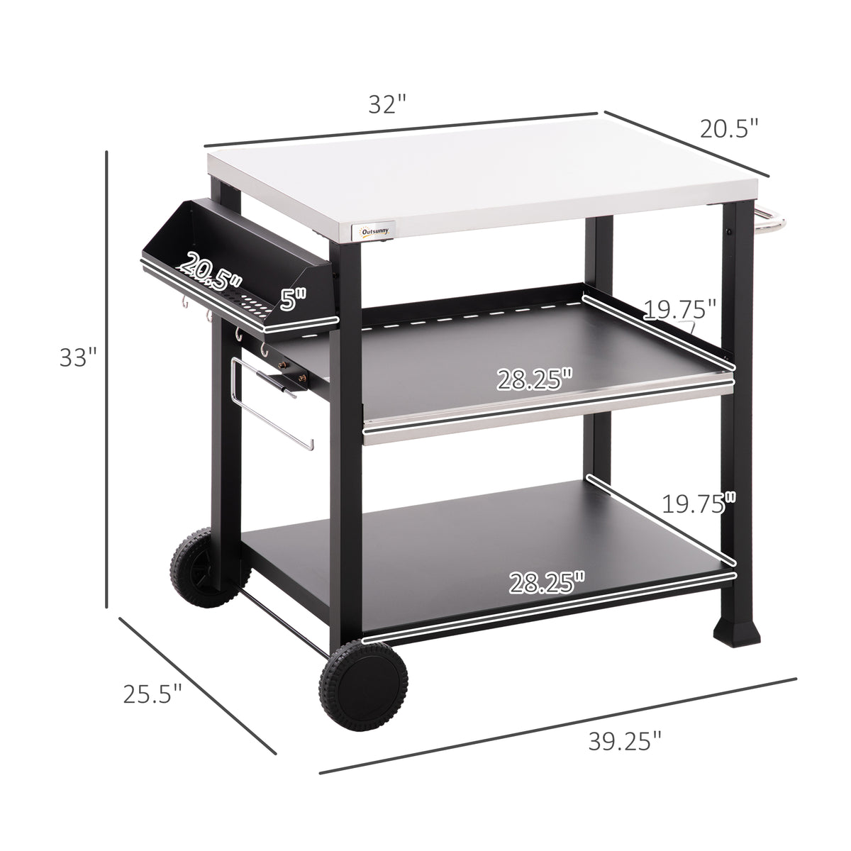 3-Shelf Stainless Steel Outdoor Grill Cart with Wheels