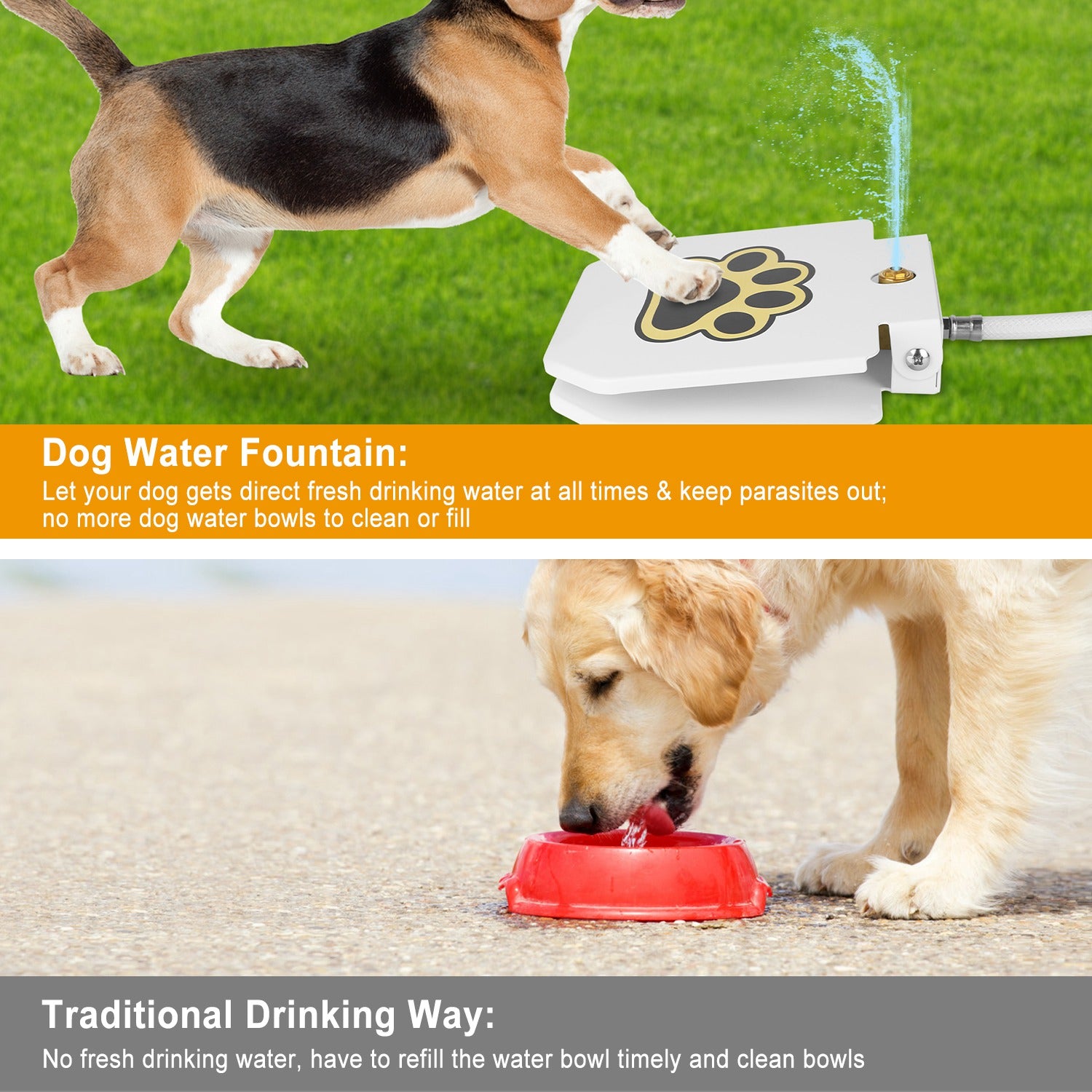 Dog Water Fountain Outdoor Paw Pedal Activated Sprinkler