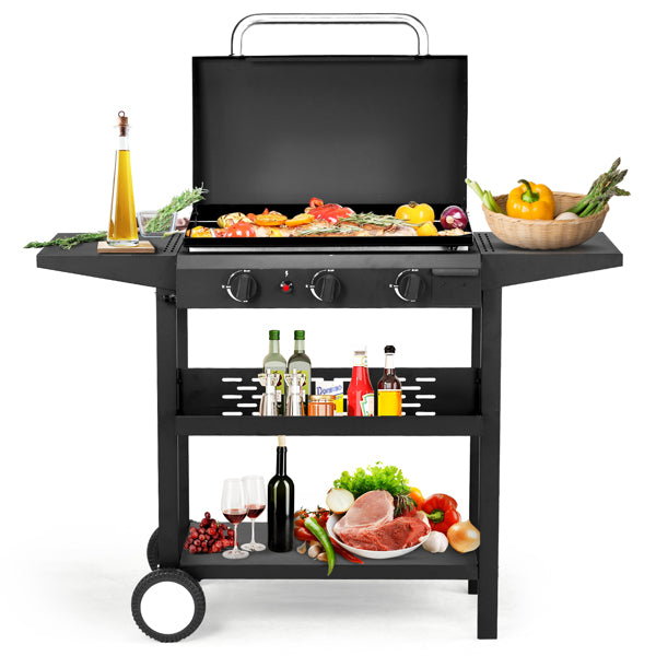 3-Burner Flat Top Gas Griddle Cooking Station With Ceramic Coated