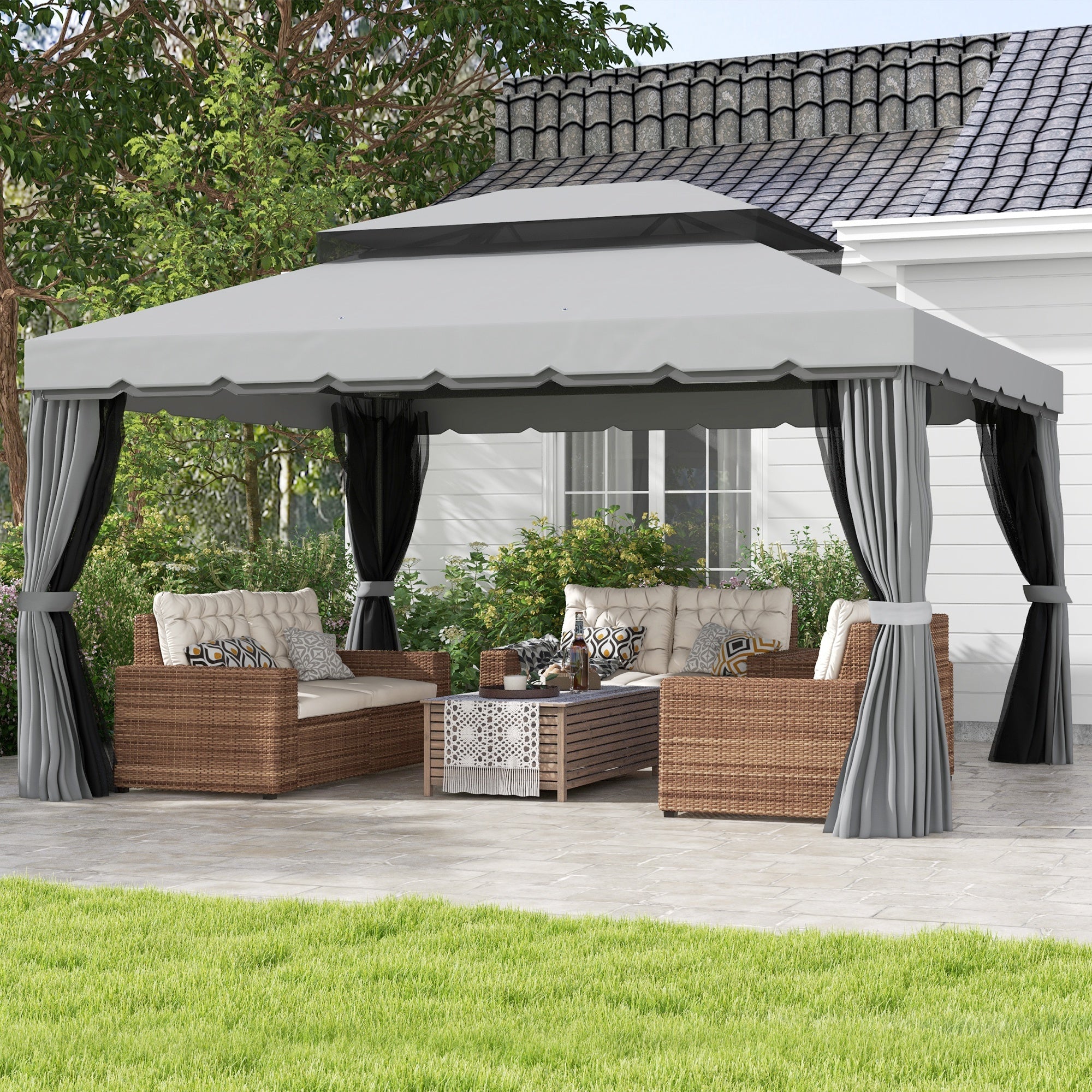 10 x 13 Patio Gazebo w/ Aluminum Frame Double Roof
