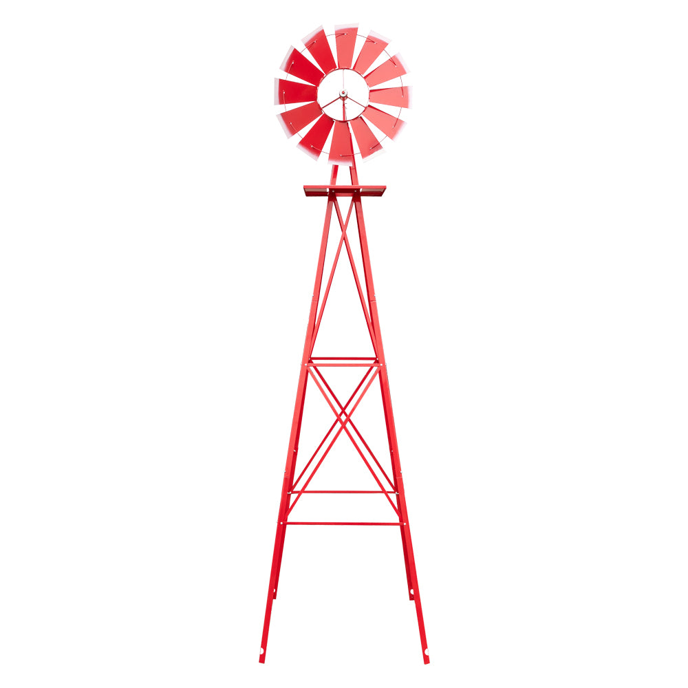 8ft Weather Resistant Yard Garden Windmill Red