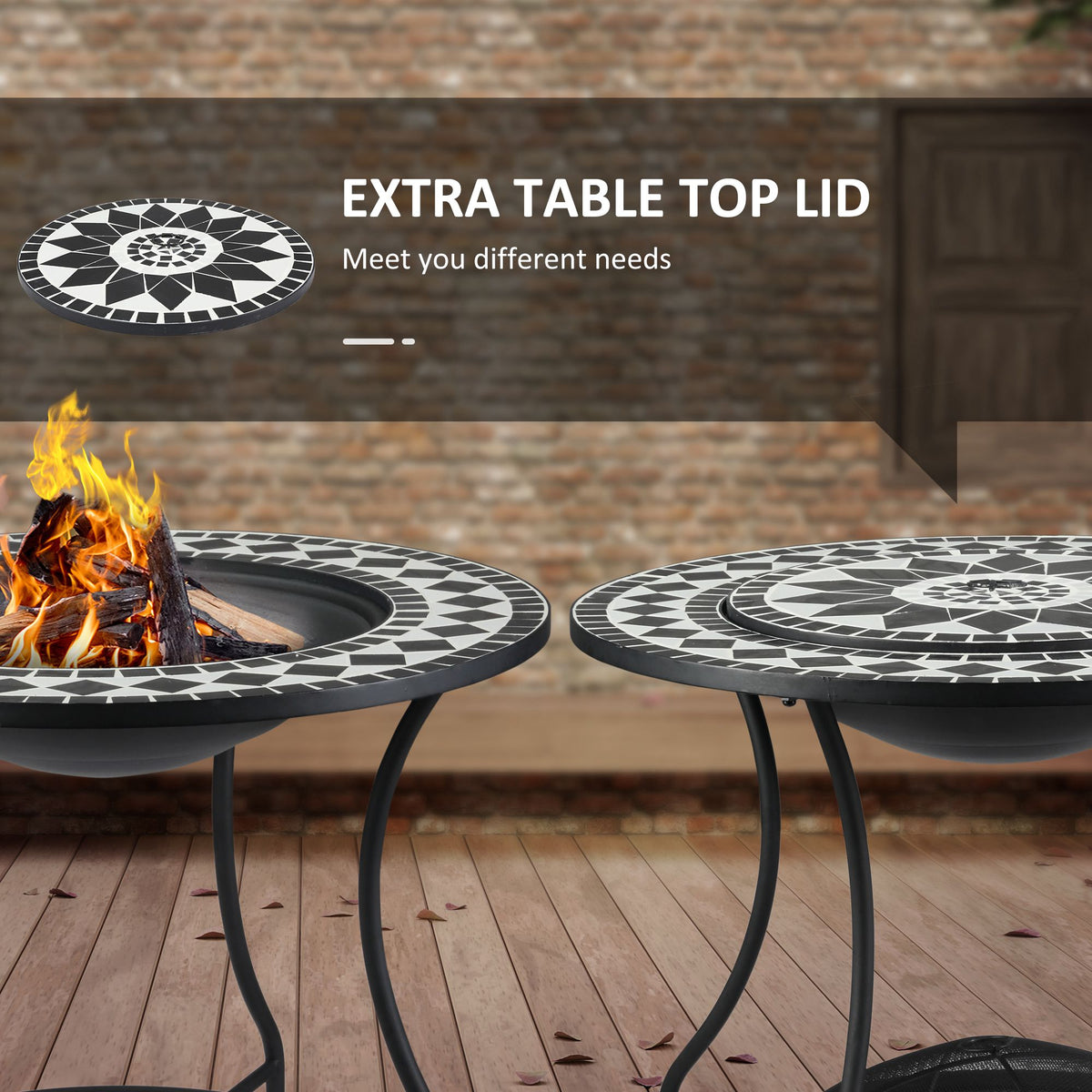 30" Round Wood Burning Fire Pit Dining Table with Storage