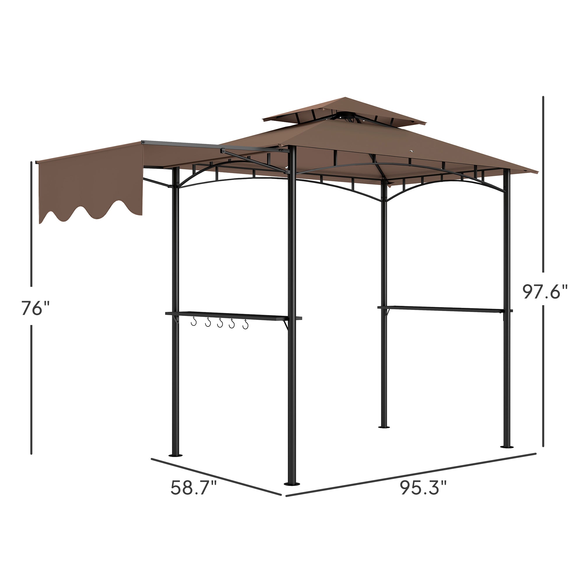 8x5 Outdoor Grill Gazebo with Side Awning & Shelves