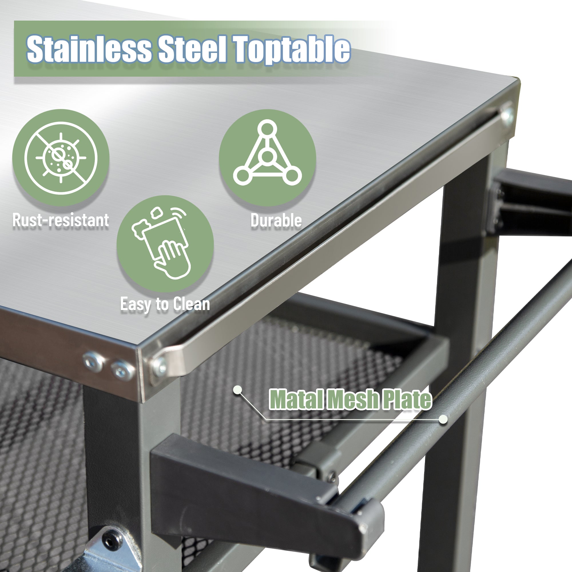 3-Shelf Grill Cart with Stainless Steel Tabletop