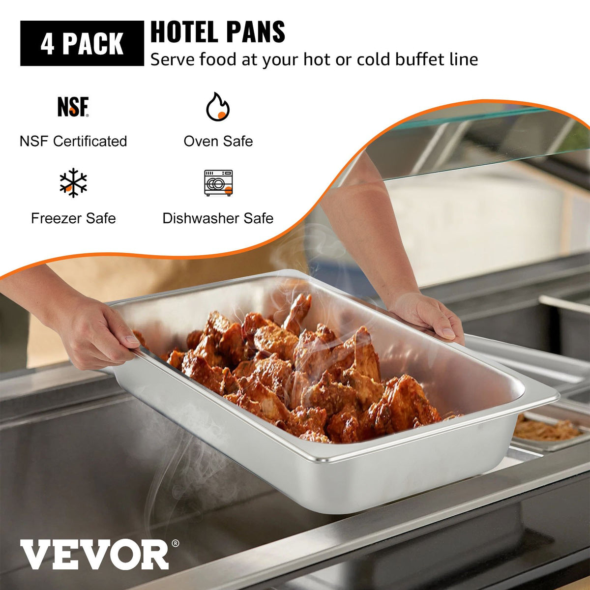 VEVOR 4 Pack Steam Table Pans 20.9 X 12.8 X 3.9 Inch Deep Steam Table