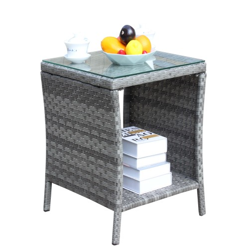 Outdoor Patio Coffee Table with Tempered Glass Top