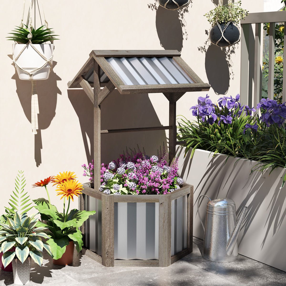 Wooden Wishing Well Planter
