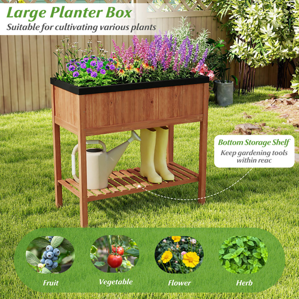 Wooden Raised Garden Bed With Storage Shelf And 220 LBS Capacity