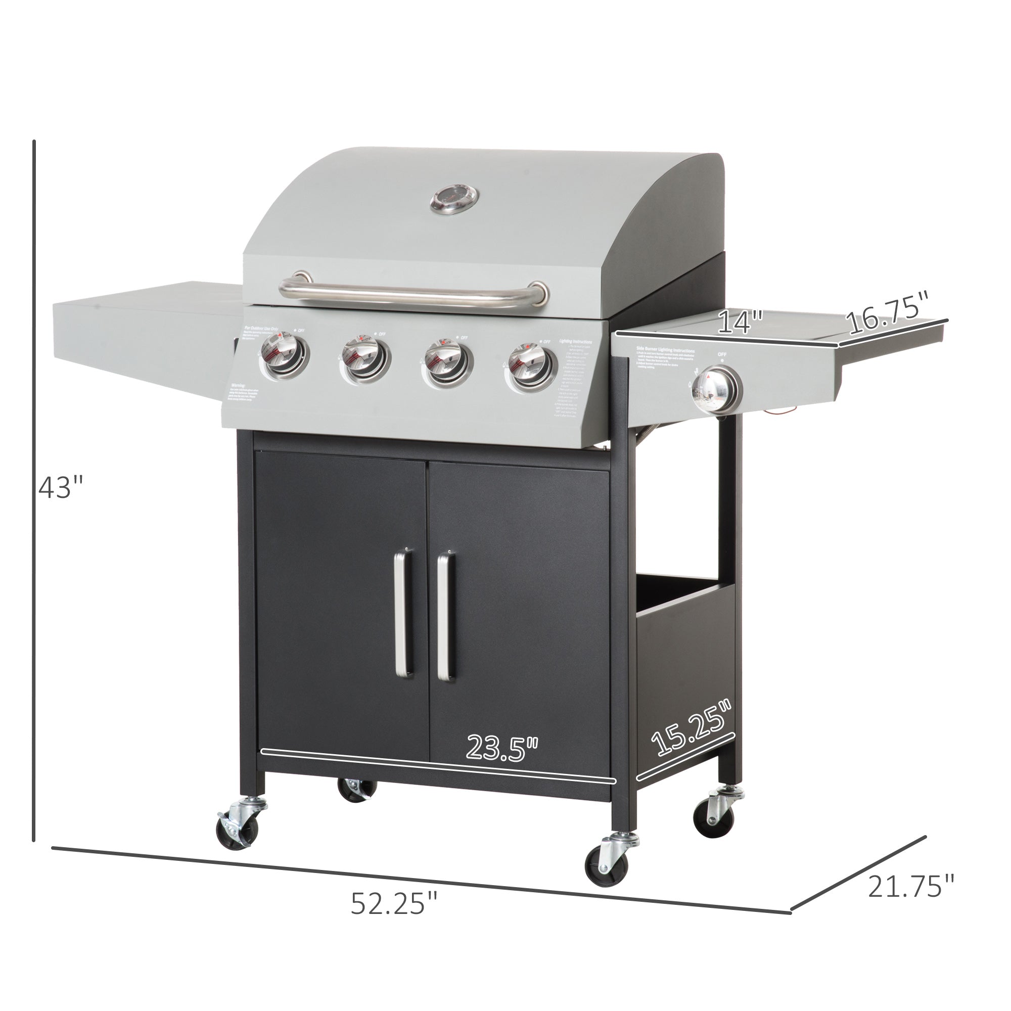 52" 4+1 Burner Propane Gas Grill with Cabinet & Side Burner