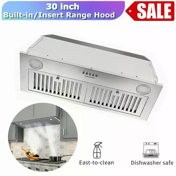 30" Built-In Range Hood 600CFM Convertible Vent Fan with LEDs