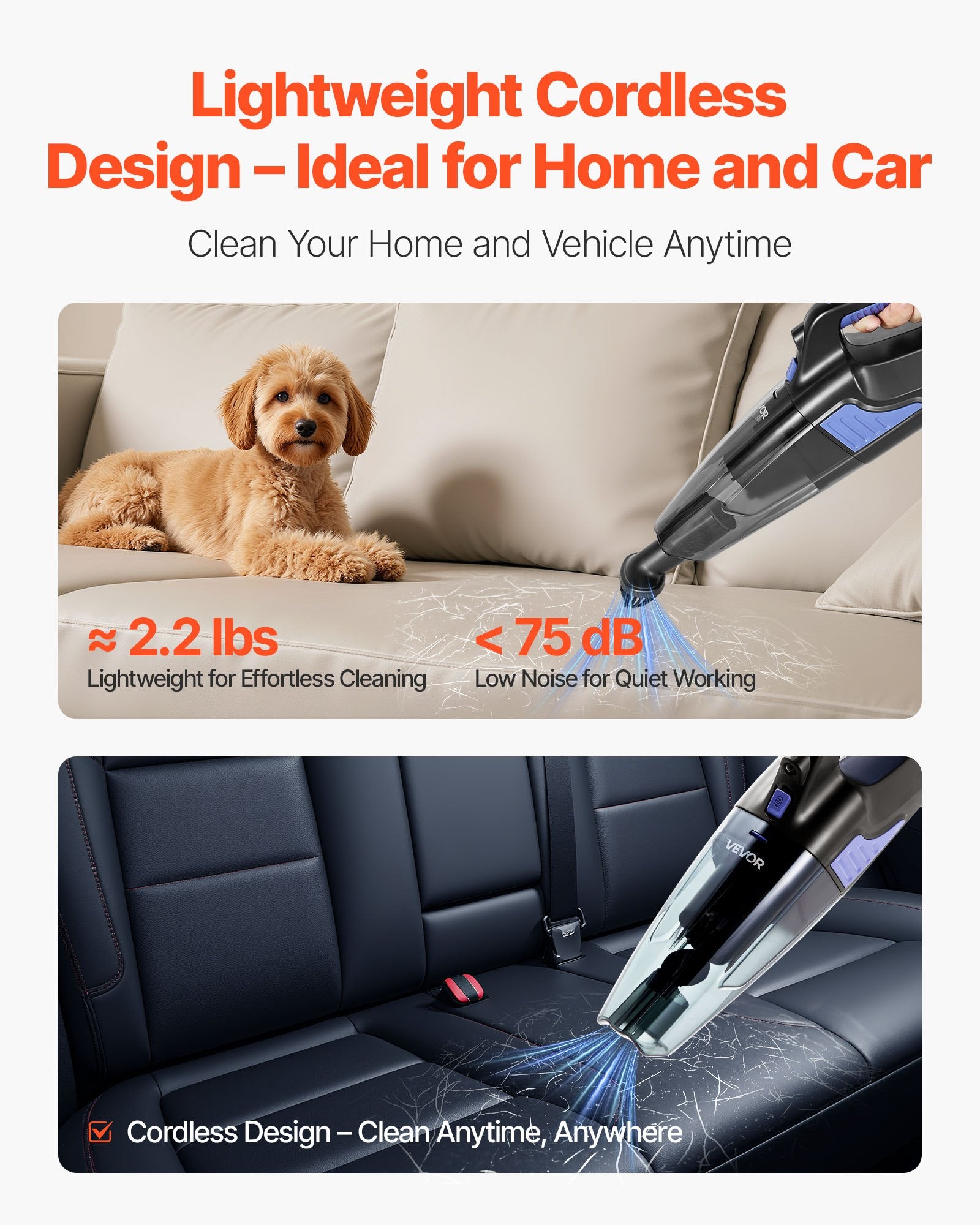 Cordless Handheld Vacuum with HEPA Filter & Brush Set