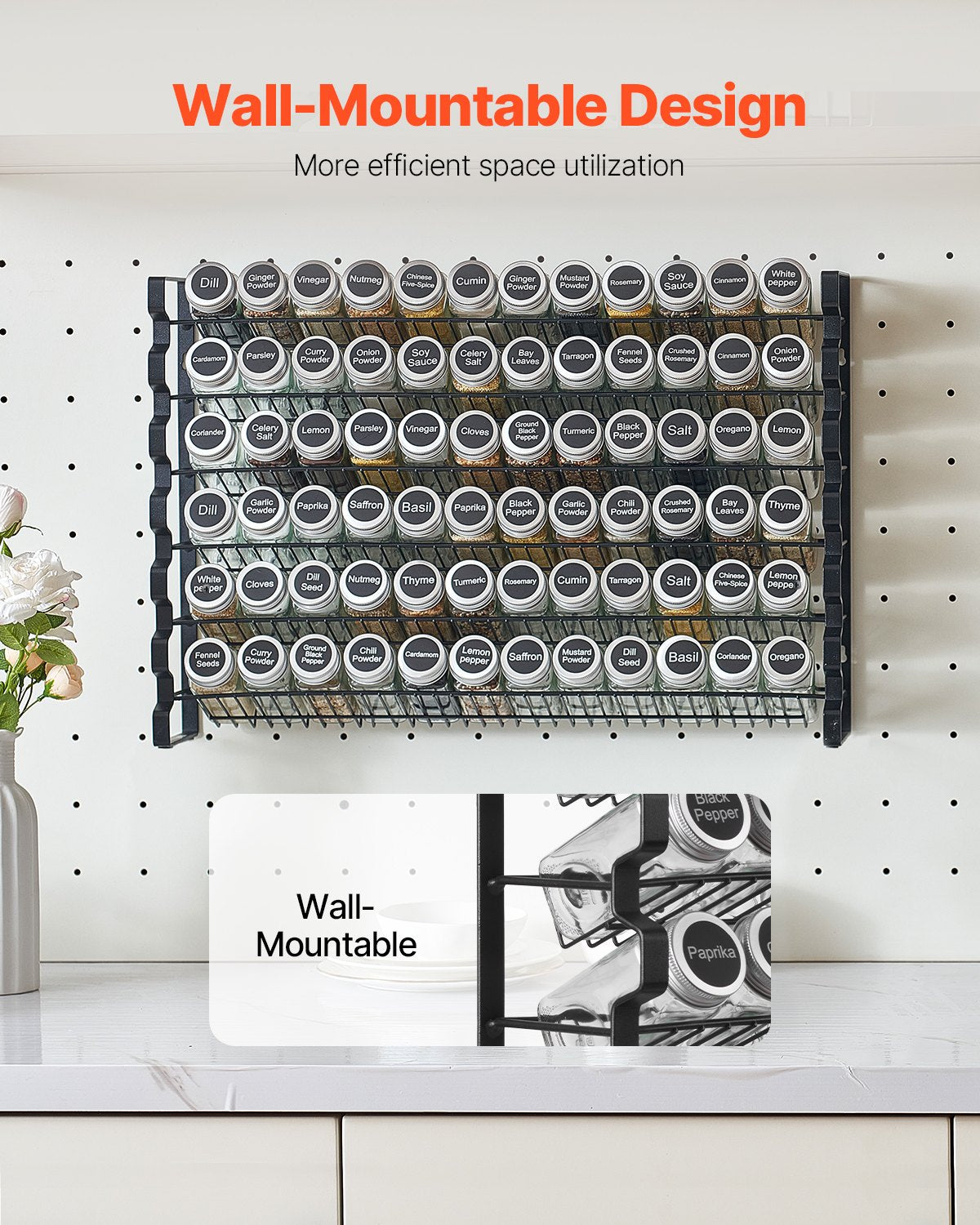 Spice Rack Organizer For Cabinet Seasoning Storage Set Wall Mounted 4
