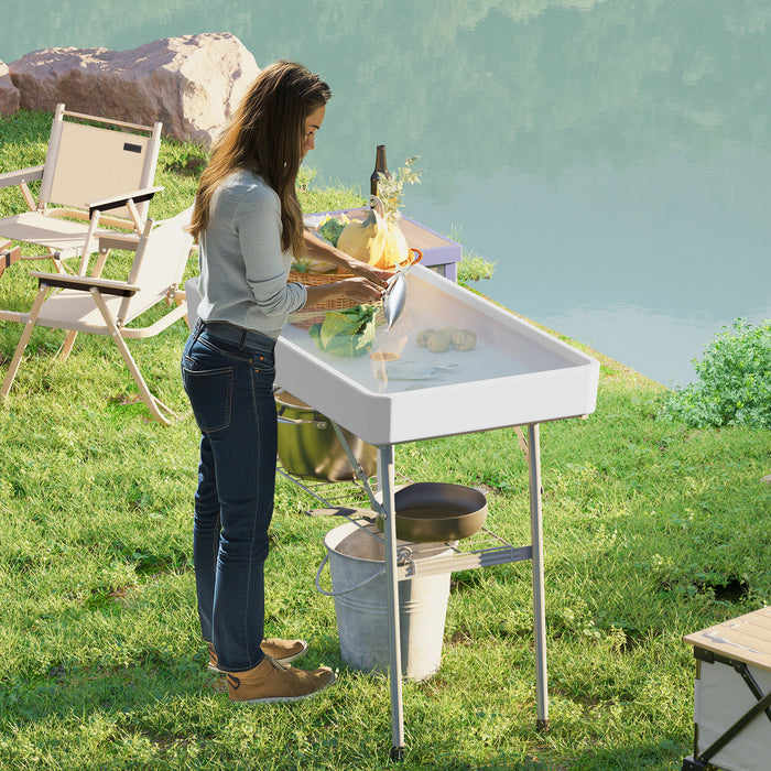 3.4ft Folding Ice Cooler Table with Drain and Storage Shelf