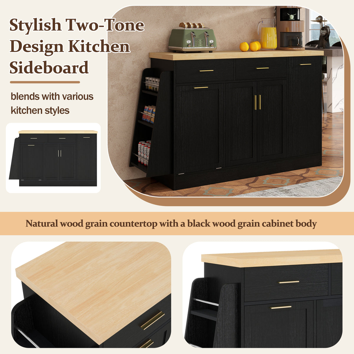 TREXM Multi-Functional Storage Sideboard Trash Can Storage Sliding