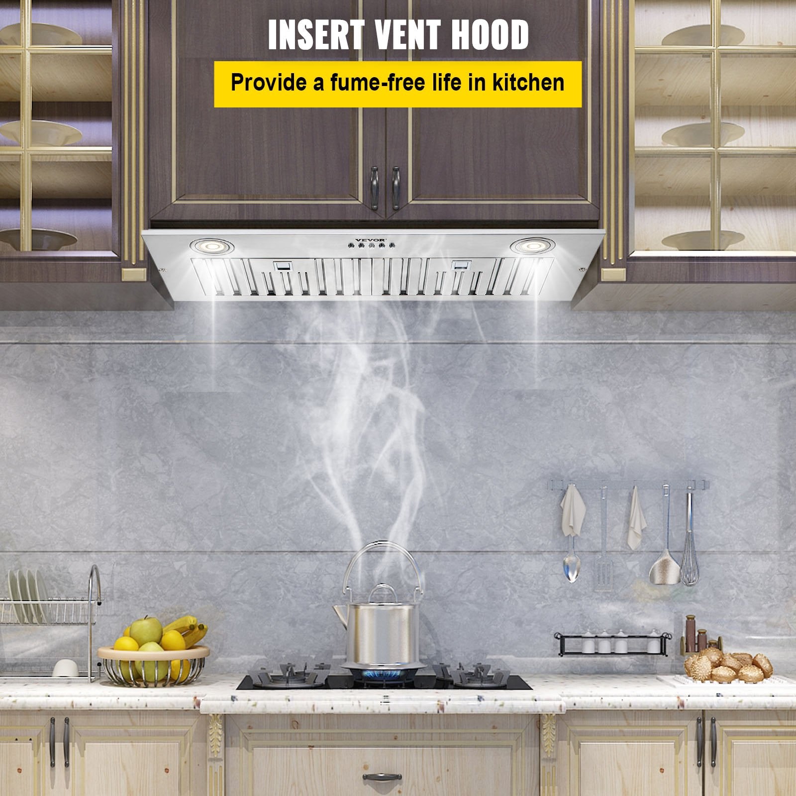 30 Inch Stainless Steel Insert Range Hood, 800CFM 3-Speed