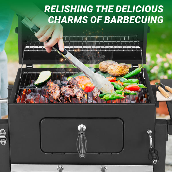 Charcoal Grill With Foldable Side Table And Wheels