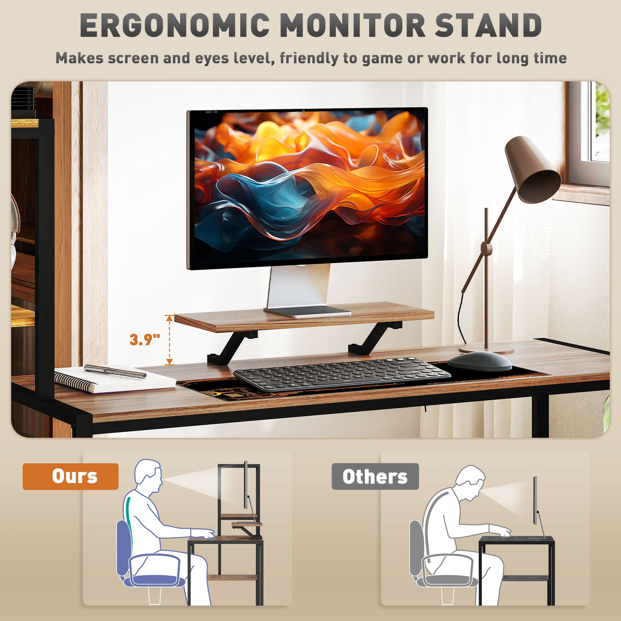67" Computer Desk with Monitor Stand & 4-Tier Shelf