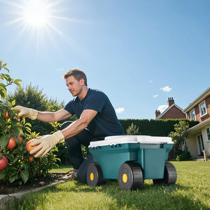 Rolling Garden Cart with Seat & Storage Bin 276 Lbs