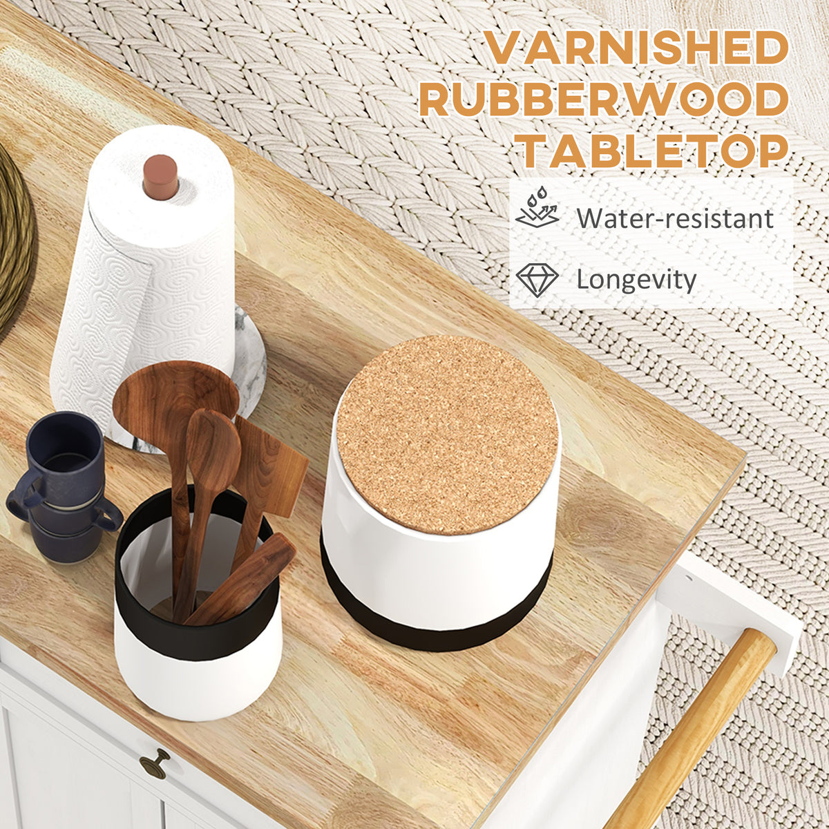 Modern Rolling Kitchen Island Cart With Spice Rack