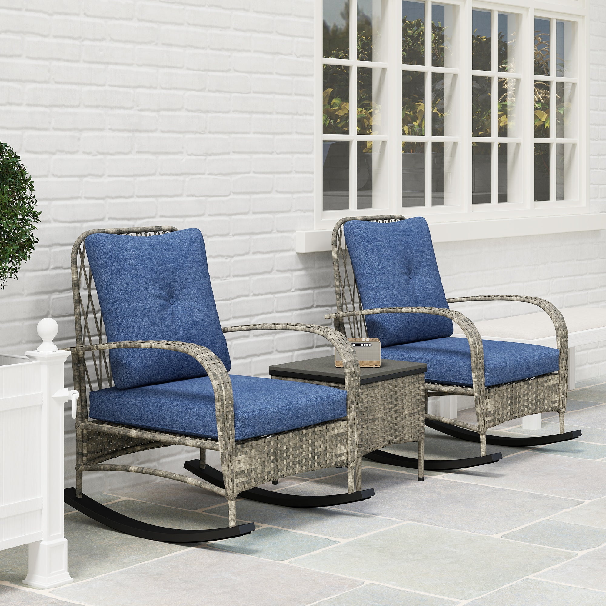 3-Piece PE Rattan Patio Set with Rocking Chairs and Table