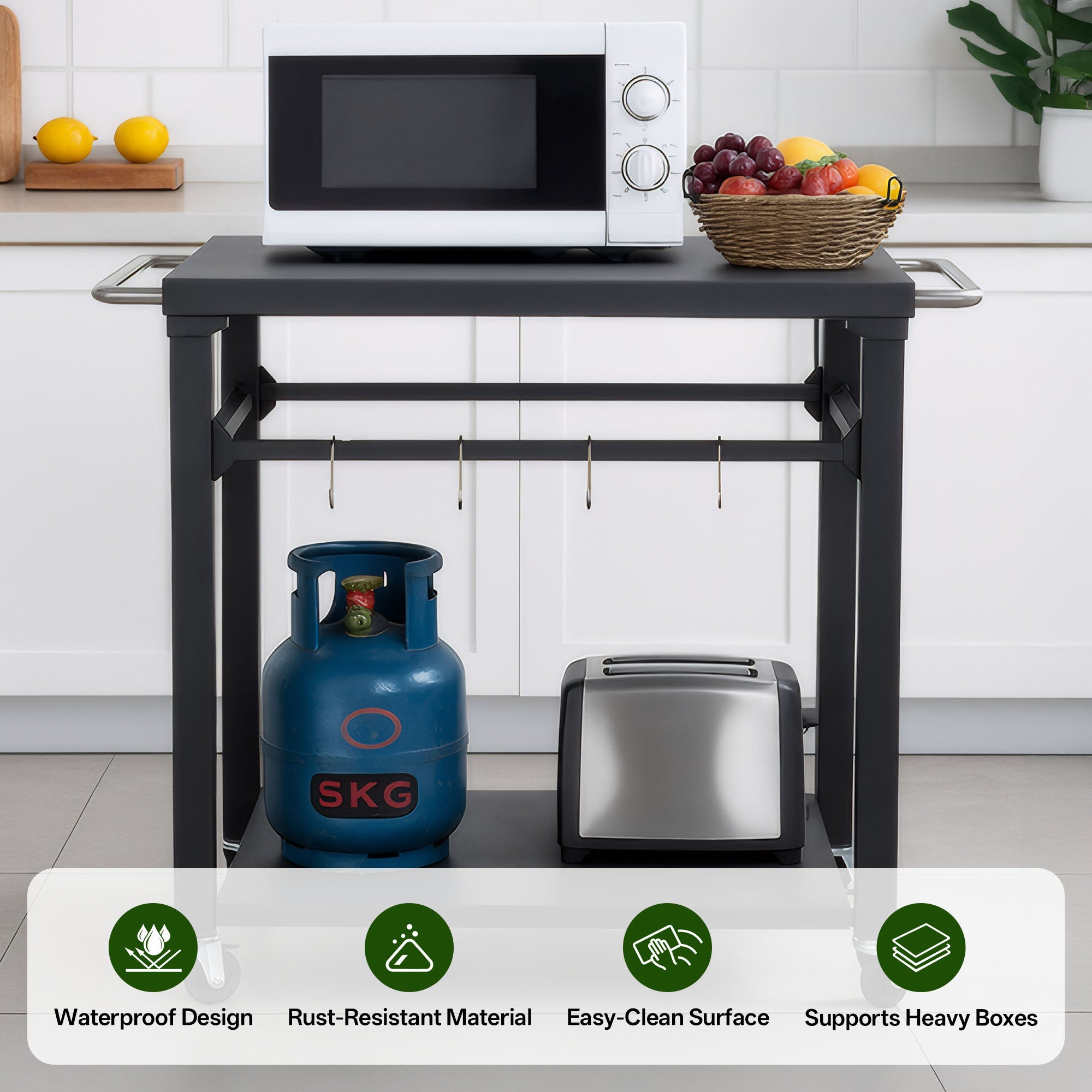 2-Tier Rolling Grill Cart With Locking Wheels