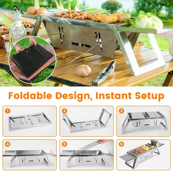 3 In 1 Foldable Charcoal Grill Fire Pit Slow Cooker 2-3 People