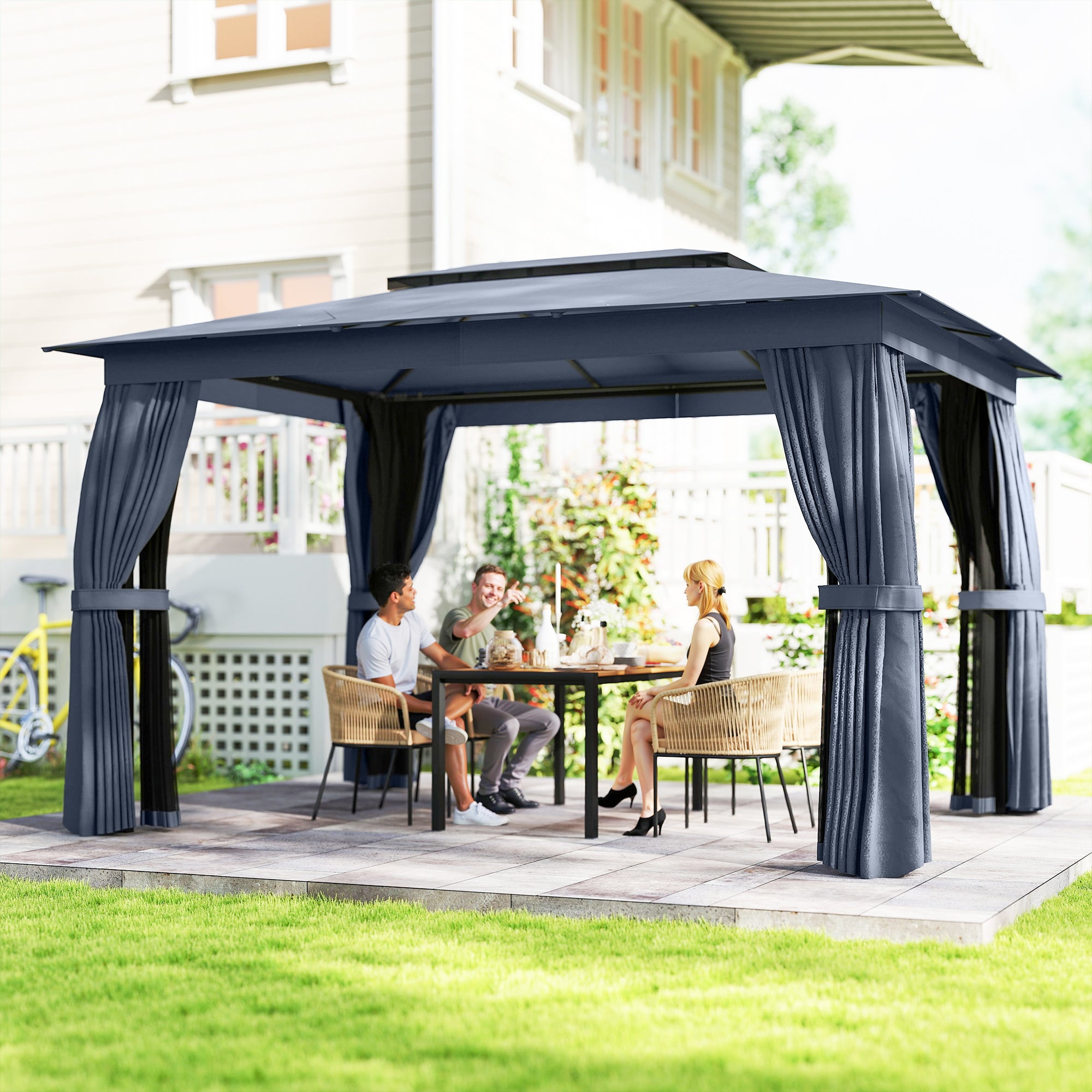 10x12 Soft Top Patio Gazebo with Curtains & Netting