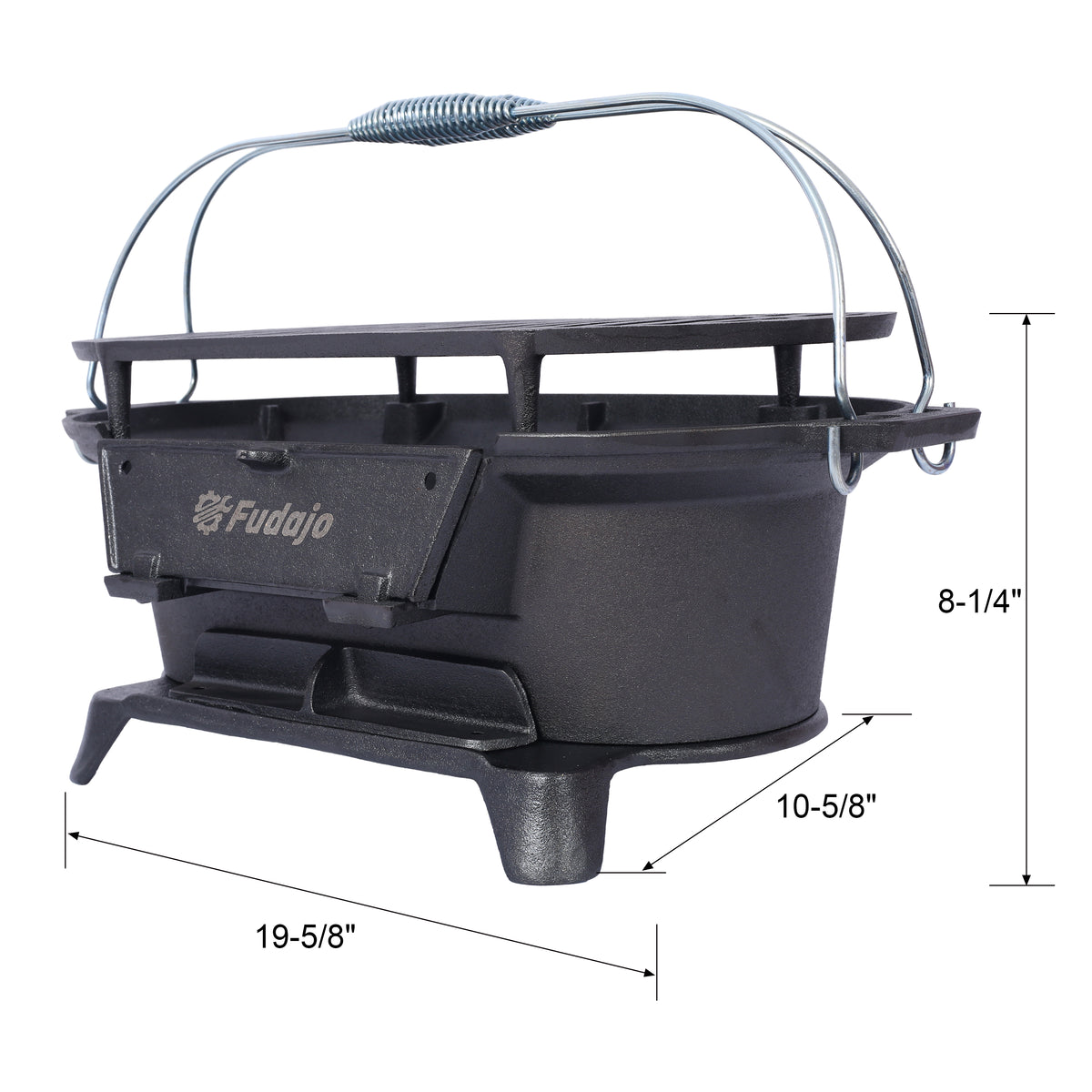 Oval Cast Iron Charcoal Grill with Frying Pan Set