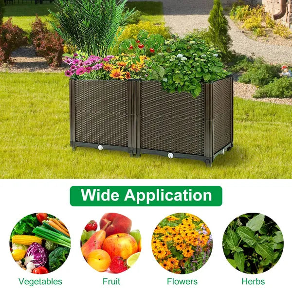 Raised Garden Bed with Self-Watering System Rectangle Planter
