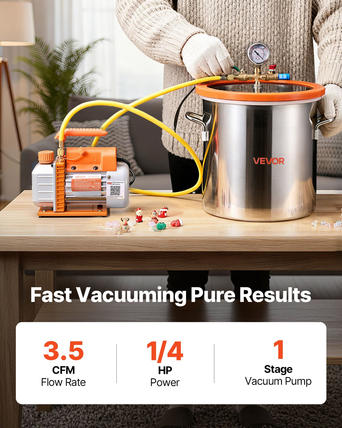 5 Gallon Vacuum Chamber with 3.5 CFM Pump & Glass Lid