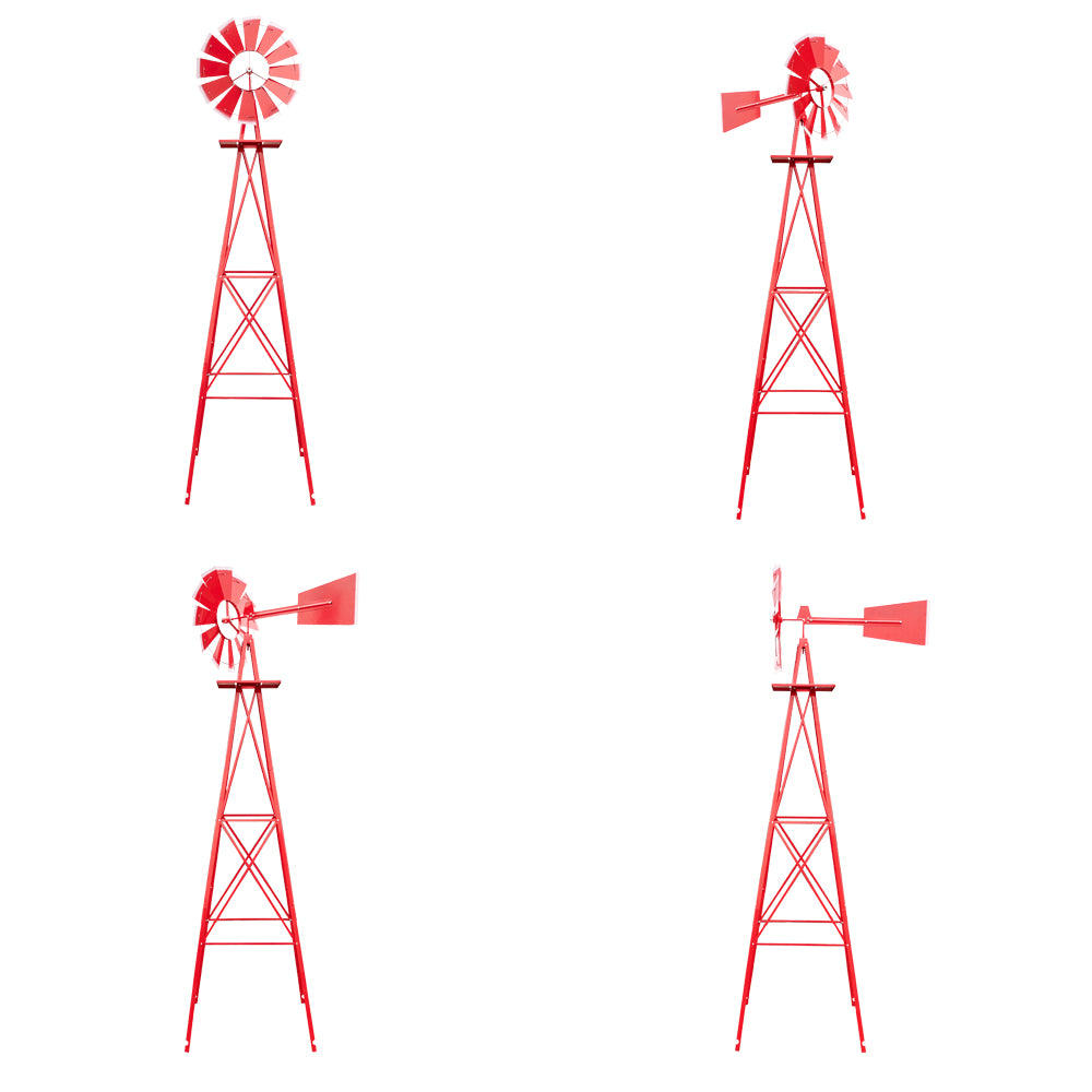 8ft Weather Resistant Yard Garden Windmill Red