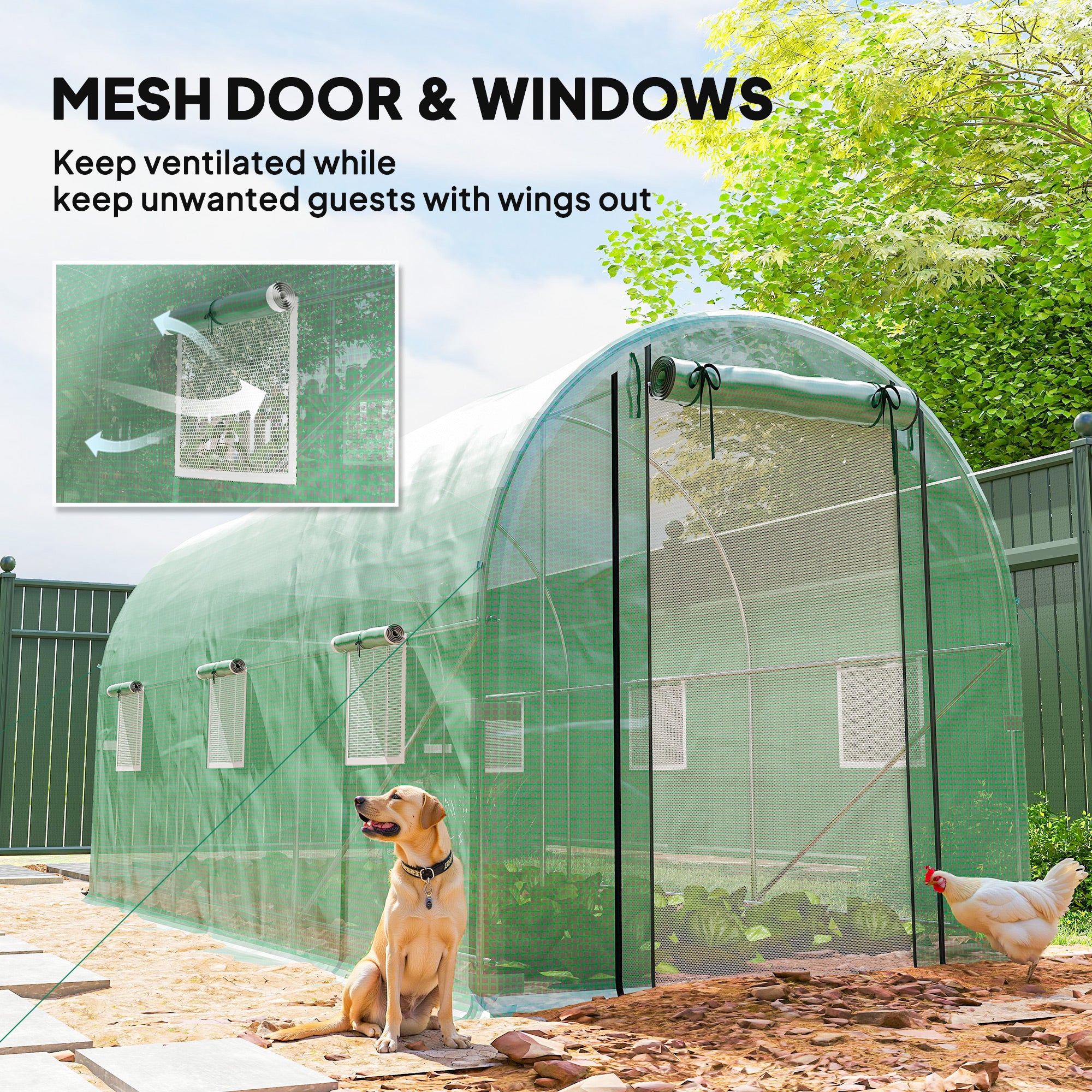 14.6x6.5x6.6 Walk-in Tunnel Greenhouse with Mesh Door