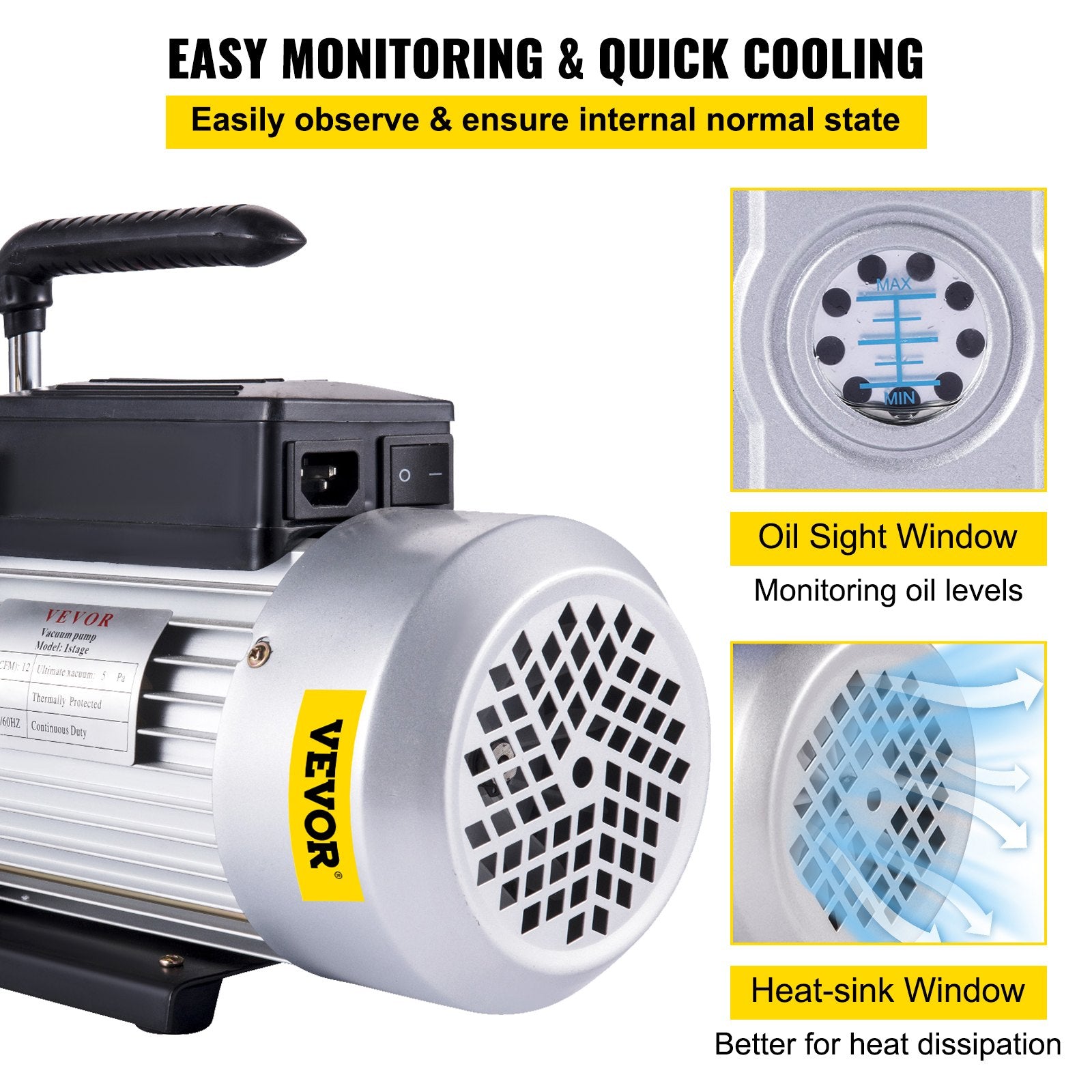 12CFM Single Stage Vacuum Pump 110V 5PA HVAC