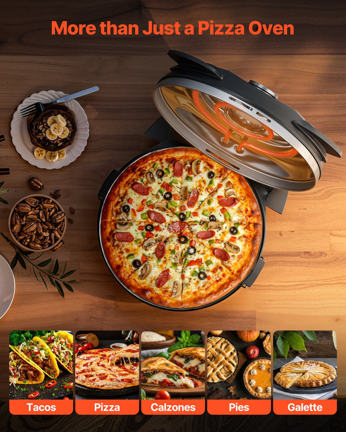 12 In Electric Pizza Oven, 1200W Cordierite Stone Cooker