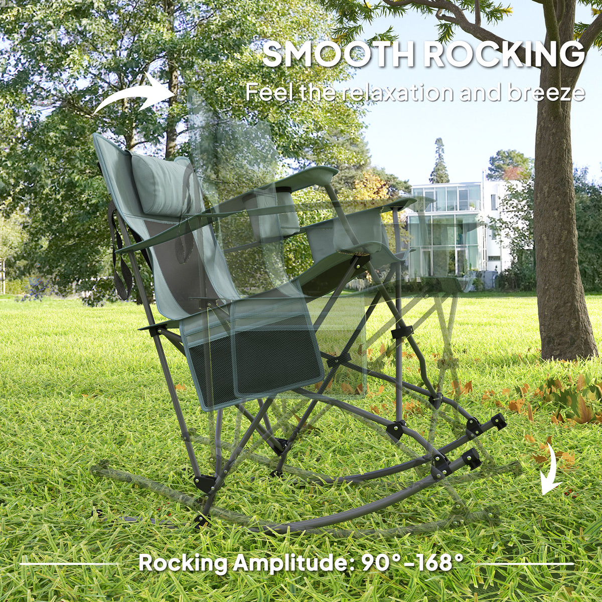 Folding Rocking Camping Chair 2-Pack with Headrest & Cooler