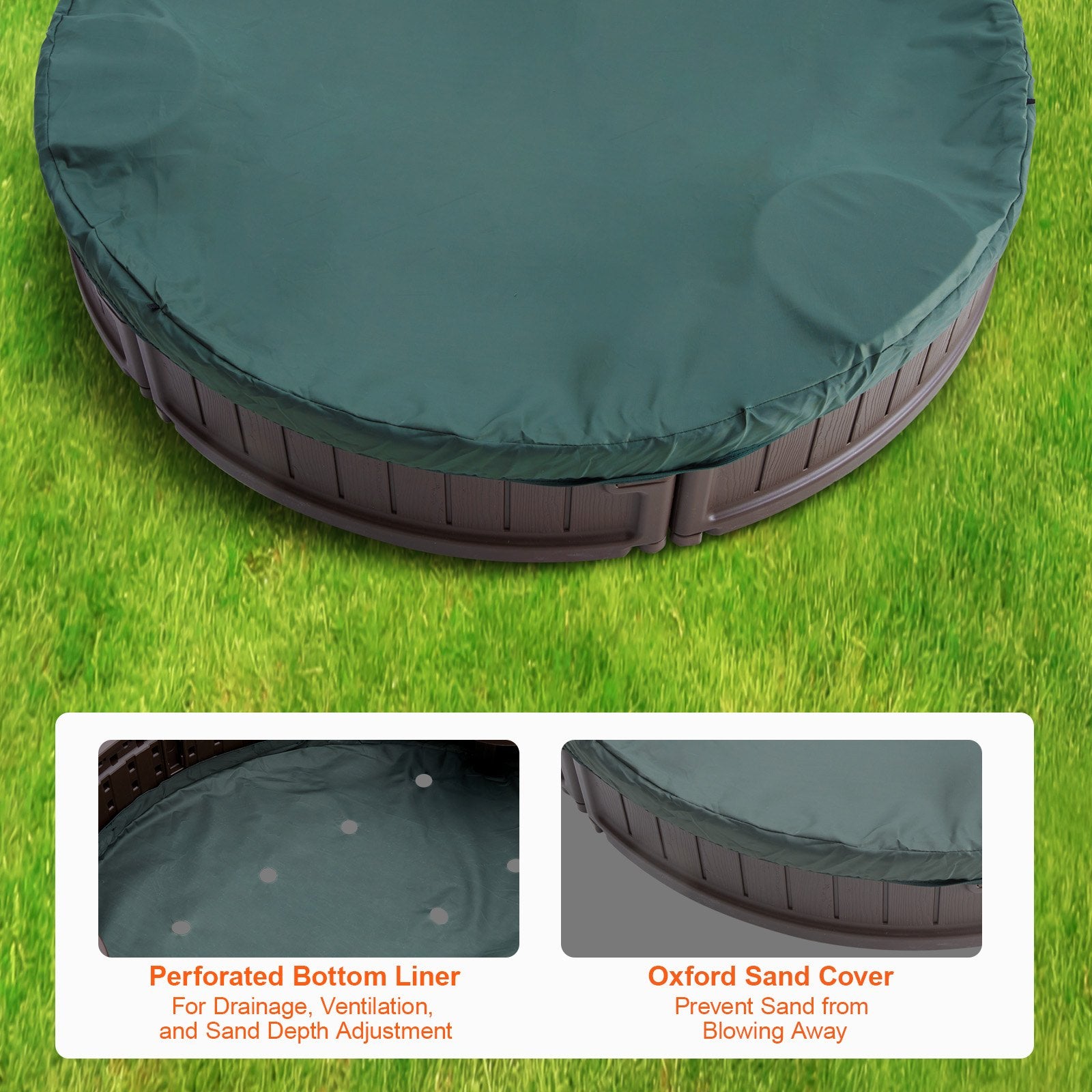 Oval Sandbox With Cover, 72x41.5x9.1 In, HDPE With Seating