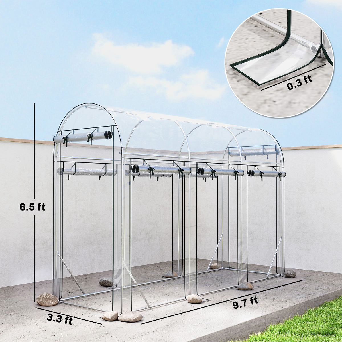 Walk-In Tunnel Greenhouse 10x3x6.5ft with 8 Roll-Up Doors
