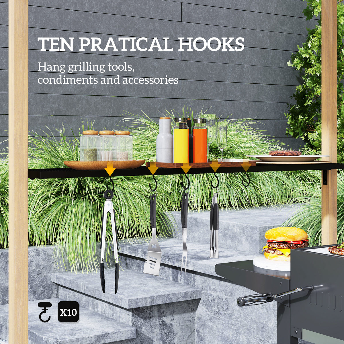 8x5 Double Tiered Grill Gazebo with Side Shelves