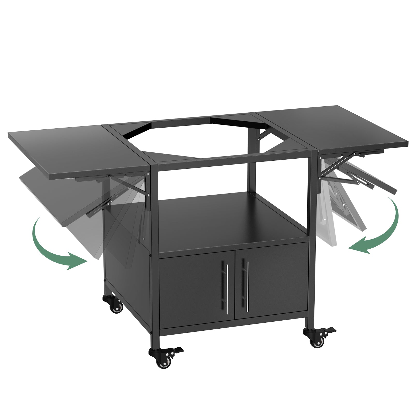 Outdoor Grill Cart with Folding Panels for Kamado Style BBQ
