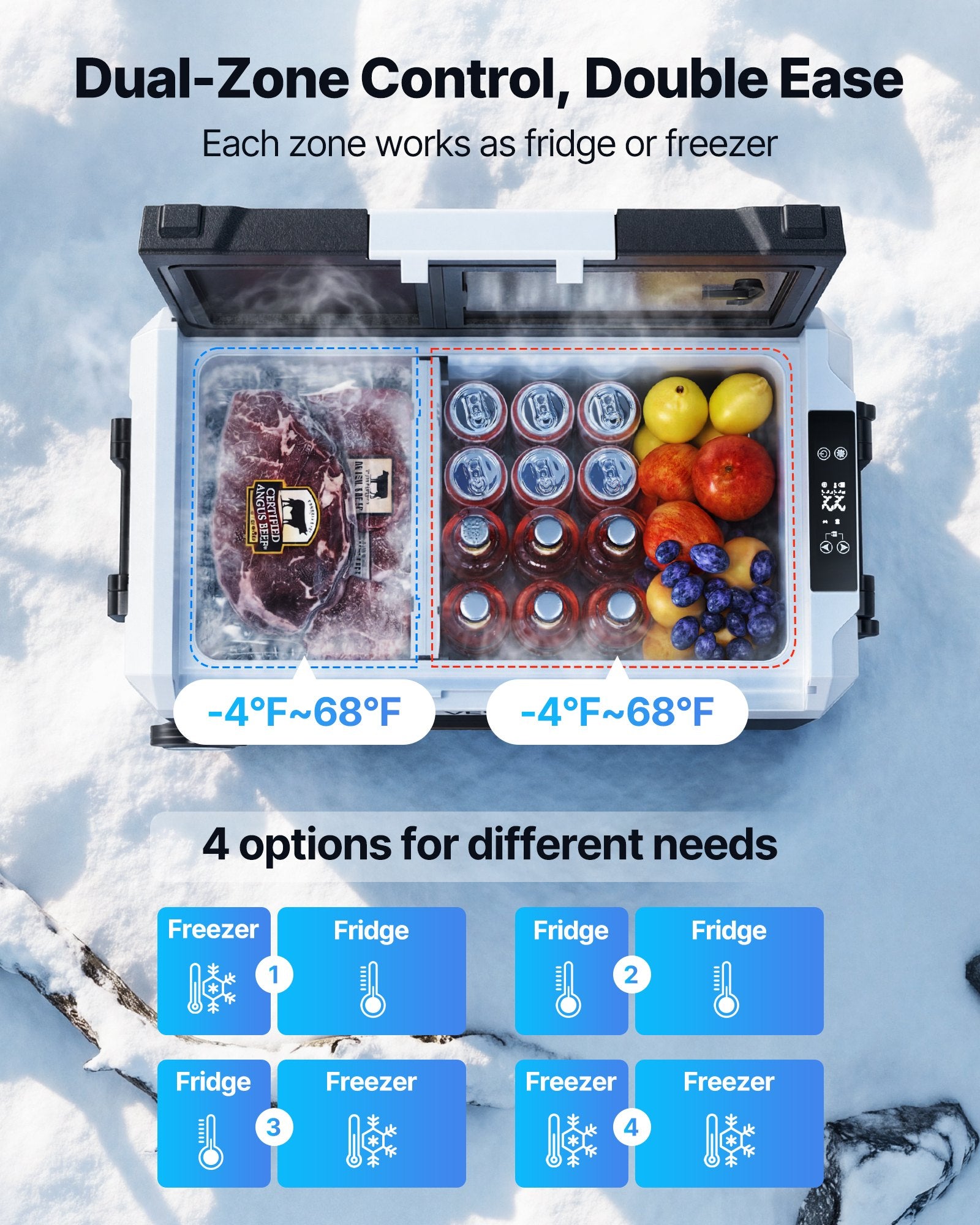 12/24V DC Car Refrigerator, 58 QT Dual Zone Cooler