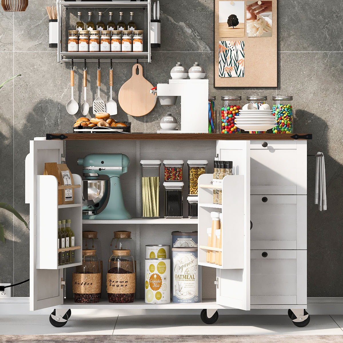 54.5 Farmhouse Kitchen Island With Power Outlet