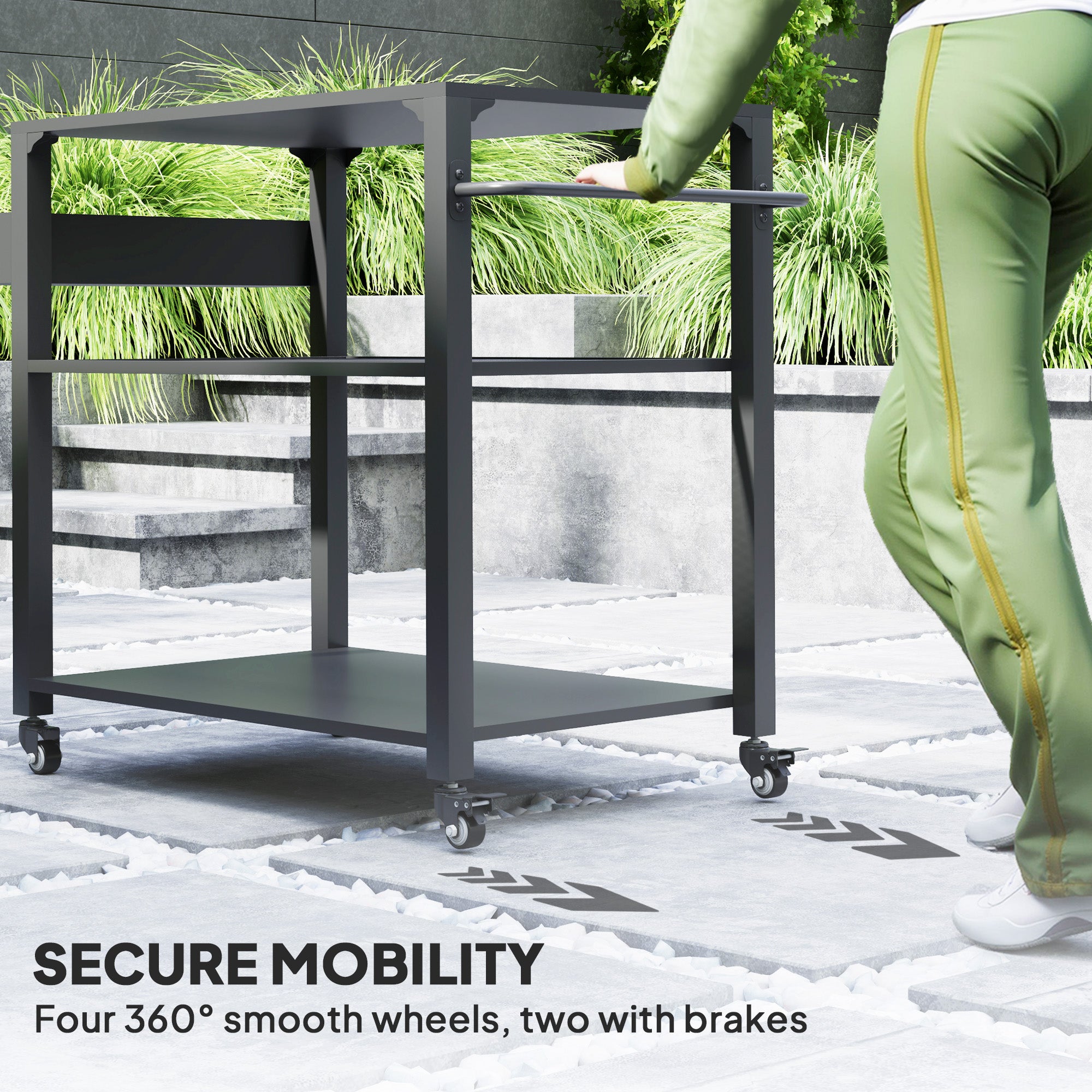 3-Tier Outdoor Grill Cart with Wheels and Storage