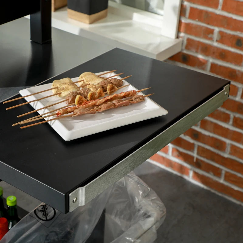 3-Shelf Stainless Steel Grill Cart with Foldable Side Table