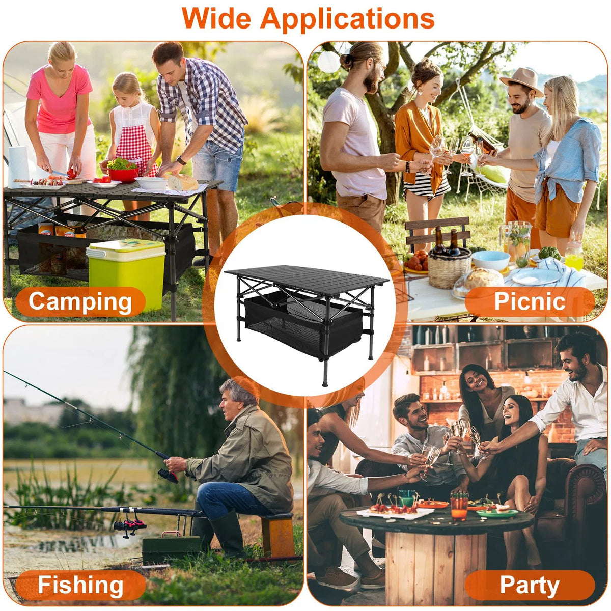 220 Lb Capacity Foldable Camping Table Aluminum Top & Steel Frame