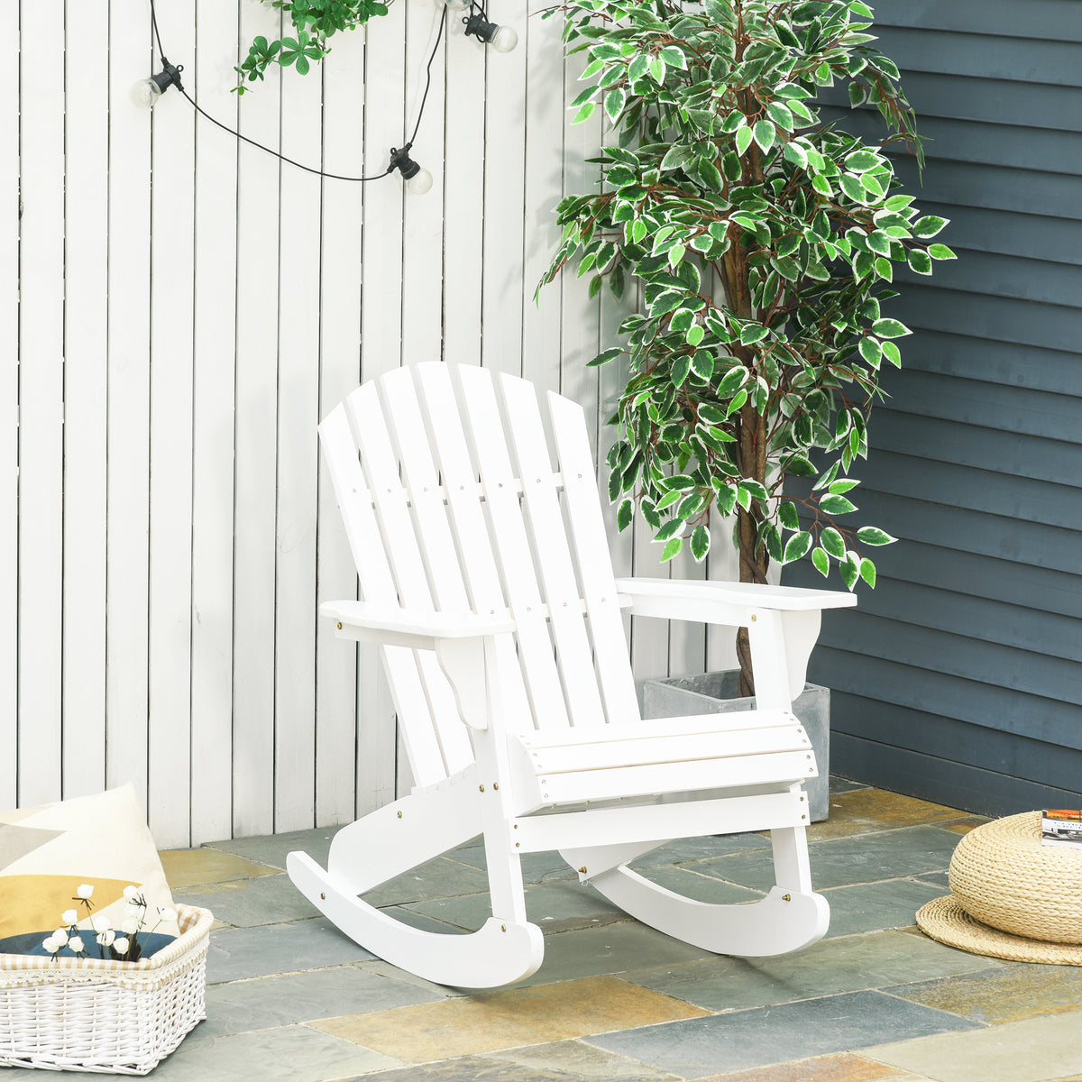 Wooden Adirondack Rocking Chair with Fanned Back