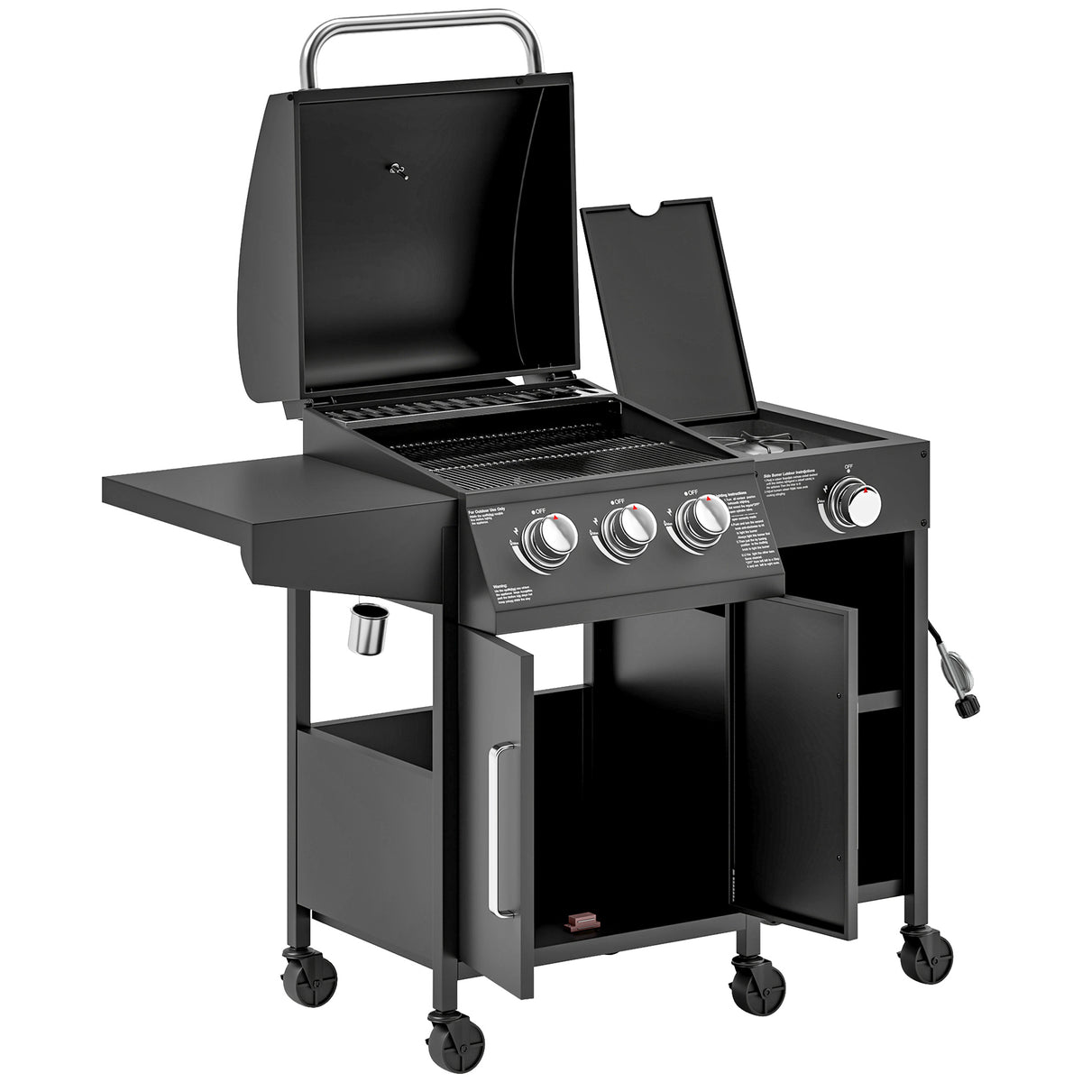 3 Burner Propane Gas Grill With Side Burner Barbecue Grill With